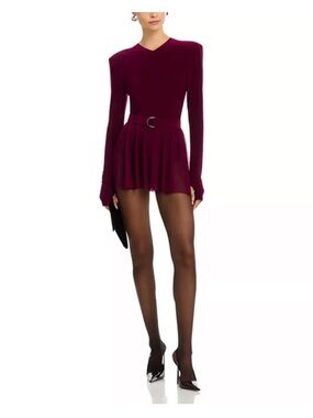 Norma Kamali Burgundy Long-Sleeve Mini Dress with Belt